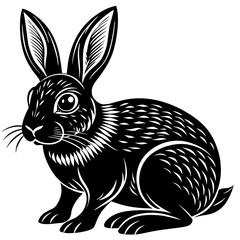 rabbit vector illustration , rabbit silhouette vector illustration animals , Forest animal hare or rabbit. Hand drawing sketch black ink isolated on white background 