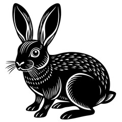 rabbit vector illustration , rabbit silhouette vector illustration animals , Forest animal hare or rabbit. Hand drawing sketch black ink isolated on white background 