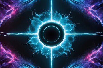 Vibrant Cyan Plasma Field with Electric Disk and Multicolor Shimmer on Obsidian Background