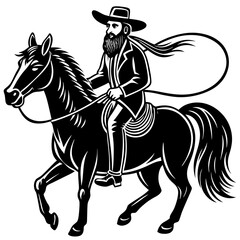 Rodeo cowboy riding a bucking bronco , Cowboy riding a horse logo black and white illustration AI generated Image , horse rider silhouette 