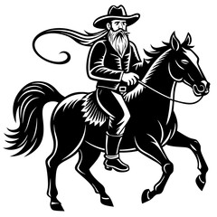Rodeo cowboy riding a bucking bronco , Cowboy riding a horse logo black and white illustration AI generated Image , horse rider silhouette 