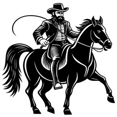 Rodeo cowboy riding a bucking bronco , Cowboy riding a horse logo black and white illustration AI generated Image , horse rider silhouette 