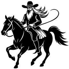 Rodeo cowboy riding a bucking bronco , Cowboy riding a horse logo black and white illustration AI generated Image , horse rider silhouette 