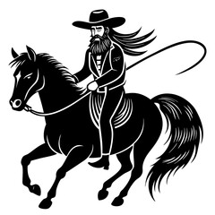 Rodeo cowboy riding a bucking bronco , Cowboy riding a horse logo black and white illustration AI generated Image , horse rider silhouette 
