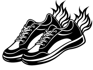 Download Fiery Running Shoes Vector Silhouette Illustration Eps File For Design , Fiery Running Shoes: Vector Silhouette Illustration