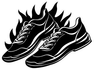 Download Fiery Running Shoes Vector Silhouette Illustration Eps File For Design , Fiery Running Shoes: Vector Silhouette Illustration