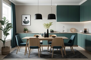 Scandinavian 3D Dining Environment Mockup with Bright Modern Aesthetic