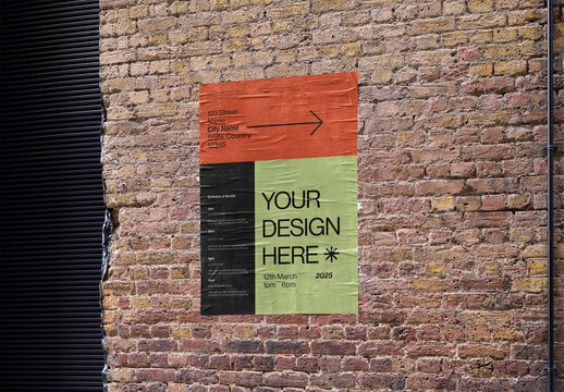 Mockup Of Vertical Customized Poster On Brick Wall
