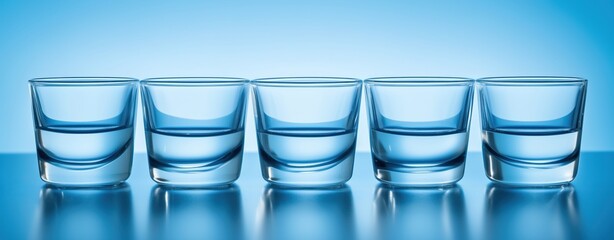 Obraz premium row of shots with alcohol in blue tones
