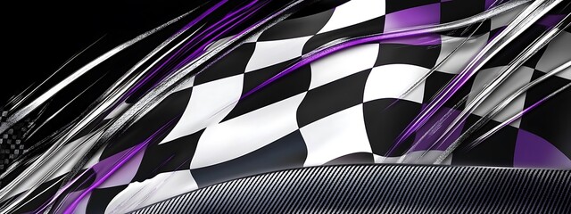 Checkered flag with purple accents and a black and white checkered pattern.