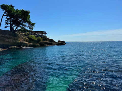 Mediterranean sea and scenic rocky coast at summer.