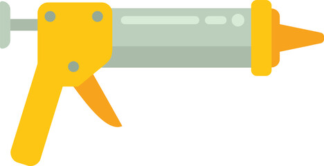 Yellow caulking gun with metal tube for construction works, applying sealant and adhesive, home renovation tool
