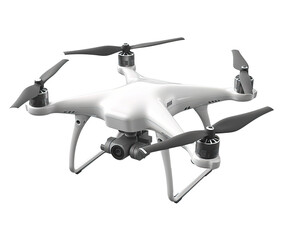 A generic white drone with black propellers on a transparent background.