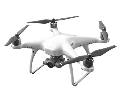 A generic white drone with black propellers on a transparent background.