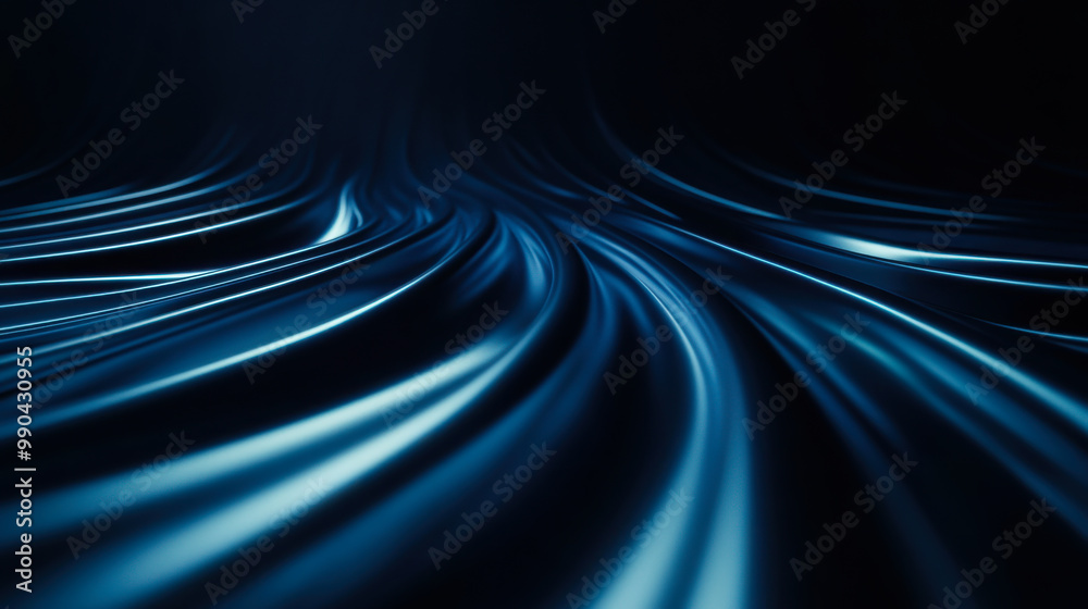 Poster abstract wave patterns in deep blue tones captured in a smooth flowing design, creating a sense of m