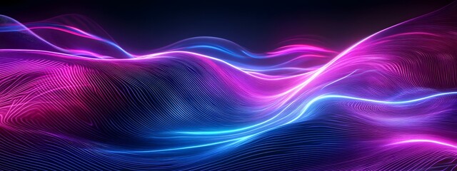 A background with neon blue and purple swirls, glowing lines, stars, and an abstract design