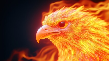 Fototapeta premium Fiery Phoenix Close-Up with Vivid Flame Details