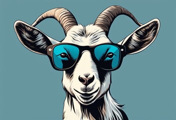 A cartoon goat sporting stylish sunglasses against a vibrant blue background, exuding a cool and playful vibe.