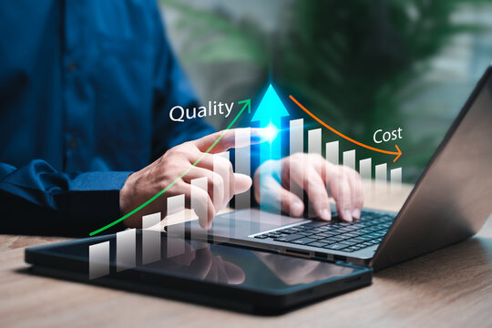 Cost reduction, Cost and quality control concept,  Businessman management and plan cost and profit control high quality of product low budget, Effective business, Expense reduced, Quality targets