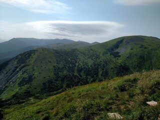 Mountain landscape and forest horizontal color photo image