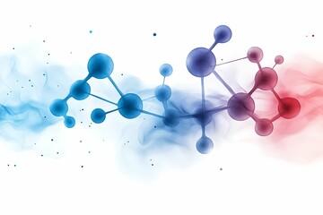 A vibrant display of blue and red molecular structures blending, symbolizing science, chemistry, and innovation in a dynamic design.