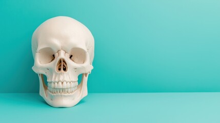 Obraz premium Realistic Human Skull on Teal Background