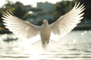 Obraz premium International Week of Science and Peace. World Science Day for Peace and Development. Illustration with a white dove symbol of peace.