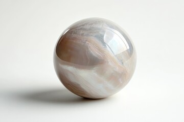 Large spherical pearl on a white background. A mother-of-pearl ball lies on the table. Banner with space for text.