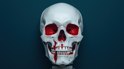Realistic Skull with Blood Accents on Dark Background