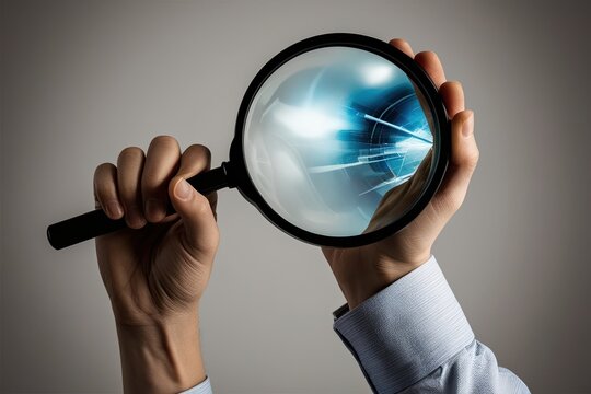 Edgy Hand Holding Magnifying Glass for Analysis Insight Discovery