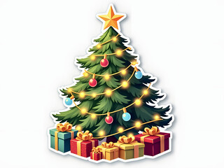 A beautifully decorated Christmas tree with twinkling lights and colorful ornaments stands in a cozy setting surrounded by wrapped gifts