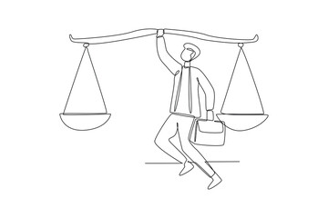 Simple continuous line drawing of work balance and work life balance. Work life balance minimalist concept.