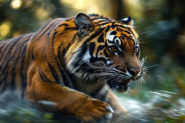 Obraz premium A close up of a tiger walking through the woods