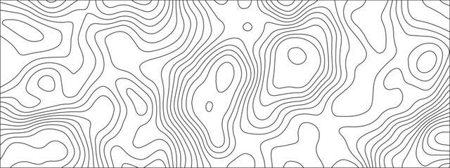 White background topography contour map with black curve lines. Modern design with White background with topographic wavy pattern design.  Geographic mountain relief.