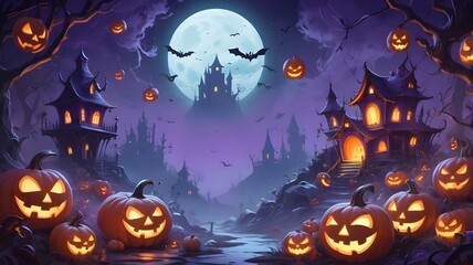 Fototapeta premium Glowing Jack-o'-Lanterns and Halloween Night Ambience