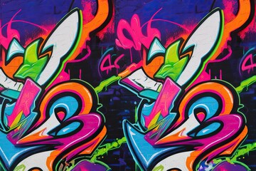 Fototapeta premium Vibrant Flamboyant Graffiti Wallpaper Design in Bright Neon Colors