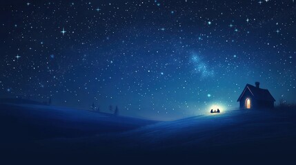 Naklejka premium A religious Christmas background with a Nativity scene and a starry night on a transparent background. 