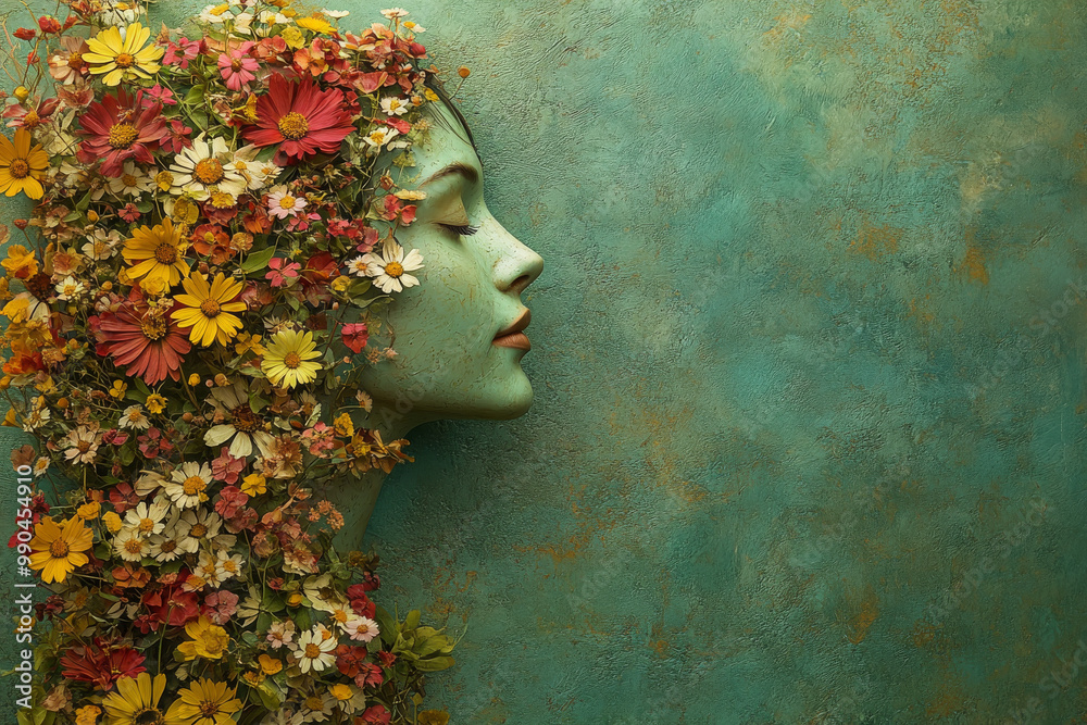 Wall mural A woman's face is made of flowers and leaves