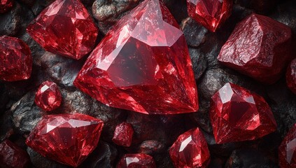 Red Gemstones on Dark Background