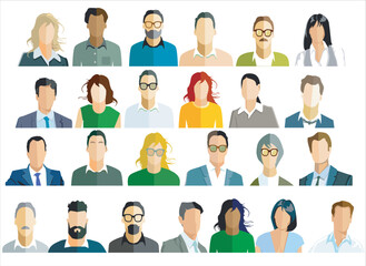 Gruppe von Personen Portrait, Gesichter isoliert auf weißem Hintergrund. illustration..eps