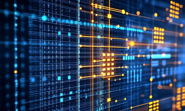 Digital pixel data patterns in it services themed background for communication tech