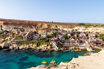 View at the former film set Popeye Village in Malta, Europe