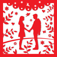 Fototapeta premium Happy Valentine's Day greeting card in paper cut style