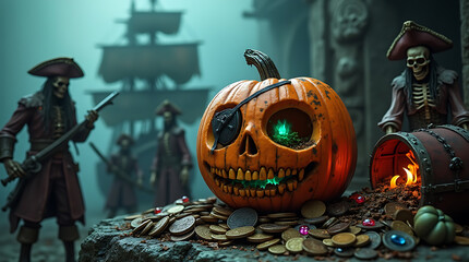 Pirate Halloween: Jack-o'-Lantern and Skeleton Crew