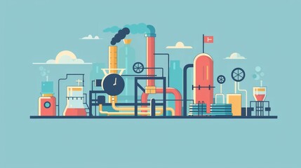 Minimalistic Flat Design of Industrial Manufacturing Scene