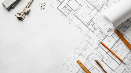 drawing plans, blueprint and pencil