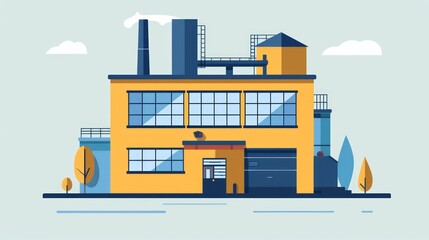 Fototapeta premium Minimalistic Flat Design of Factory Front View