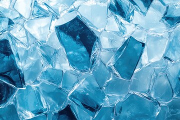 Obraz premium Cracked ice texture with jagged, translucent shards reflecting cool, blue tones