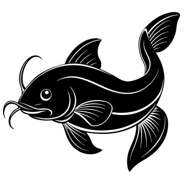 recommend clip art: Catfish silhouette vector art silhouette vector illustration on white background