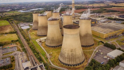  view of power station cooling towers fossil fuels energy 